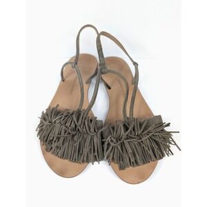 Banana Republic Riley Suede Fringe‎ Beige Leather Flat Sandals Women's Size 10